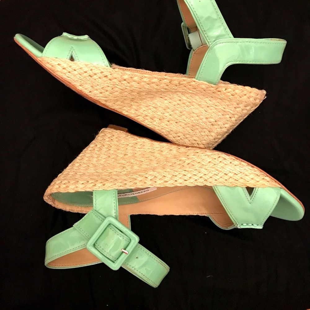 Summer’s hottest shoe, wedge heels!  Diane Von Furstenberg Patent Leather Wedge